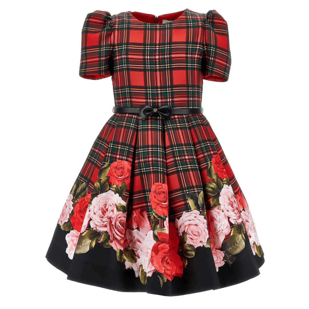 MONNALISA - Rose Tartan Dress - Red