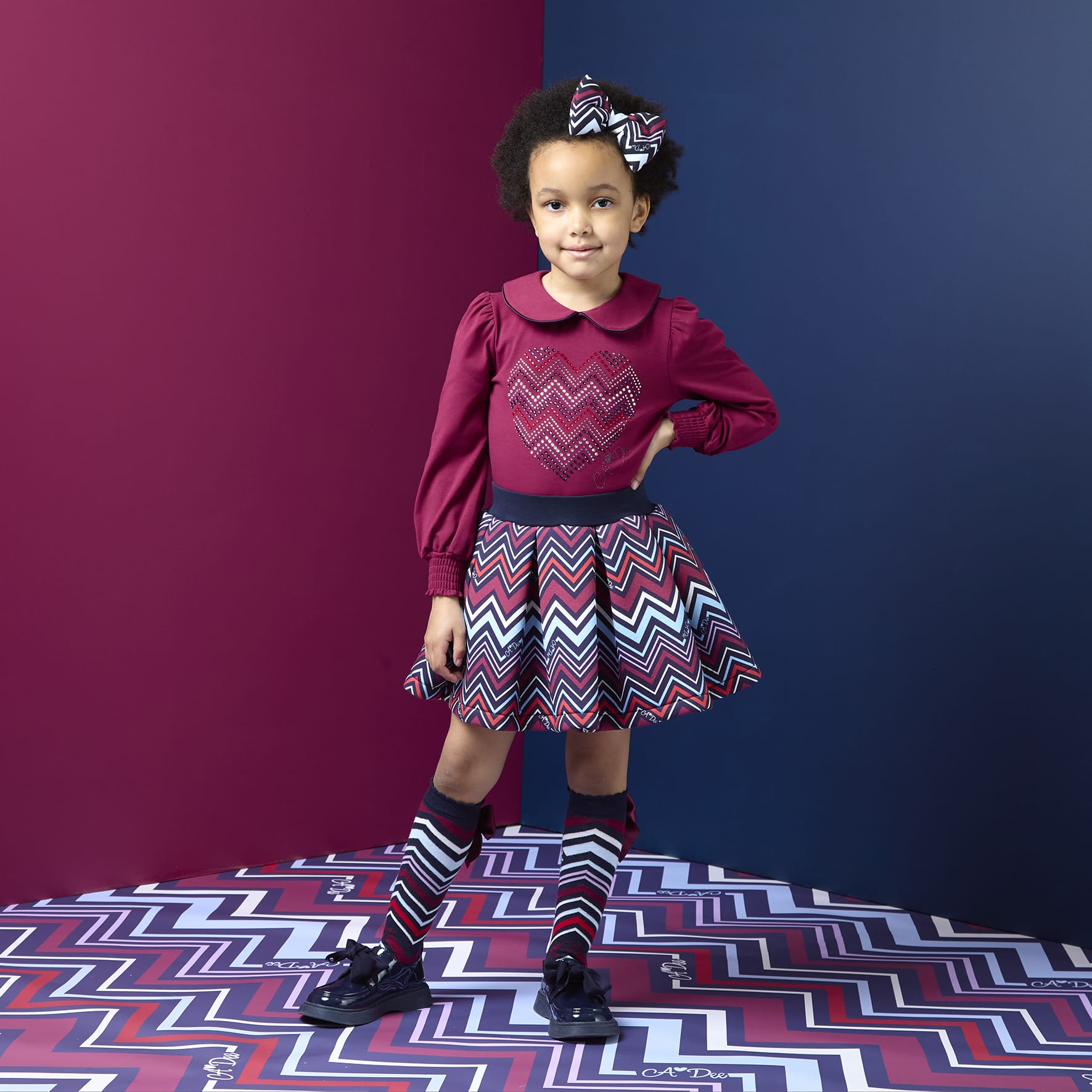 A DEE - Chevron Charm Chloe Chevron Print Skirt Set - Deep Cherry