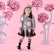 A DEE - Winter Bloom Alayah  Houndstooth Print Waist Dress - Black