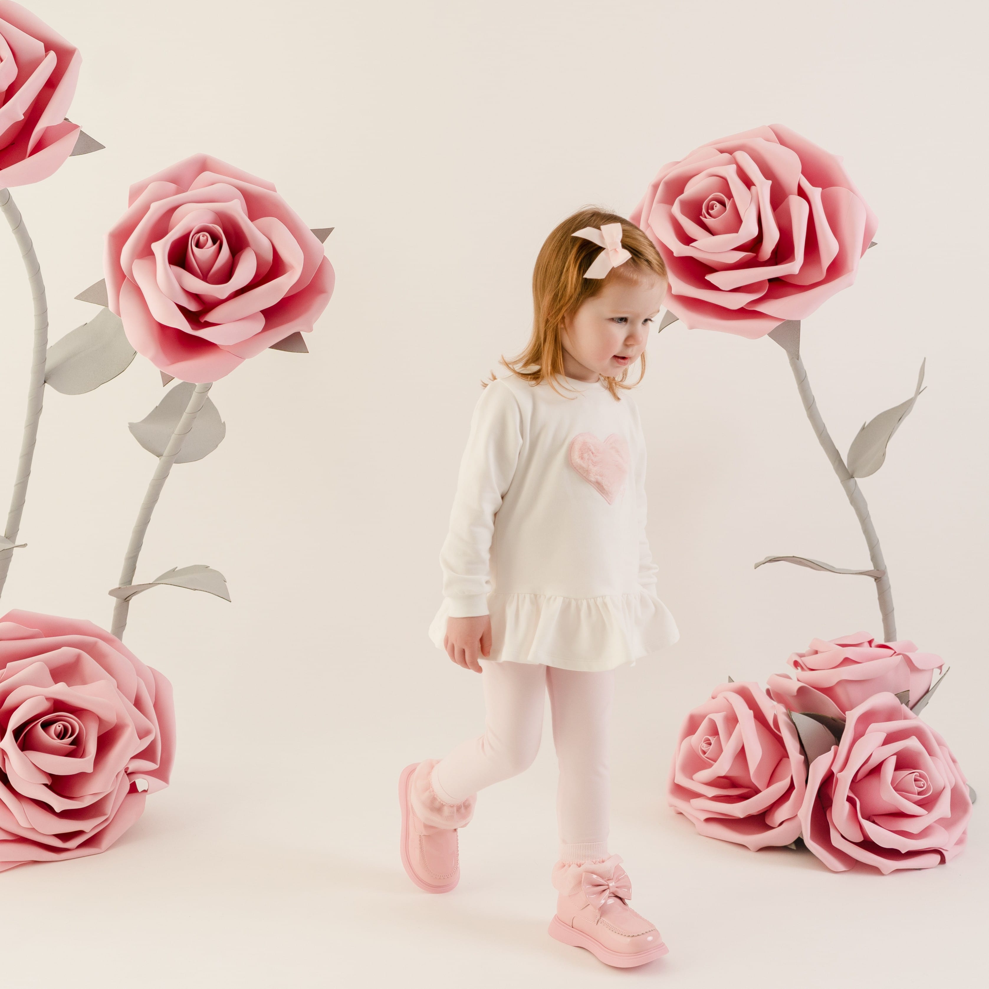 LITTLE A - Little Bloom Demi Fur Heart Legging Set - Snow White