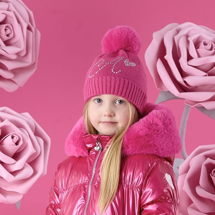 A DEE - Winter Bloom April Pom Pom Hat - Fuchsia