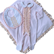 Piccola Speranza -Lace Velour Baby Layette Three Piece Set- Pink