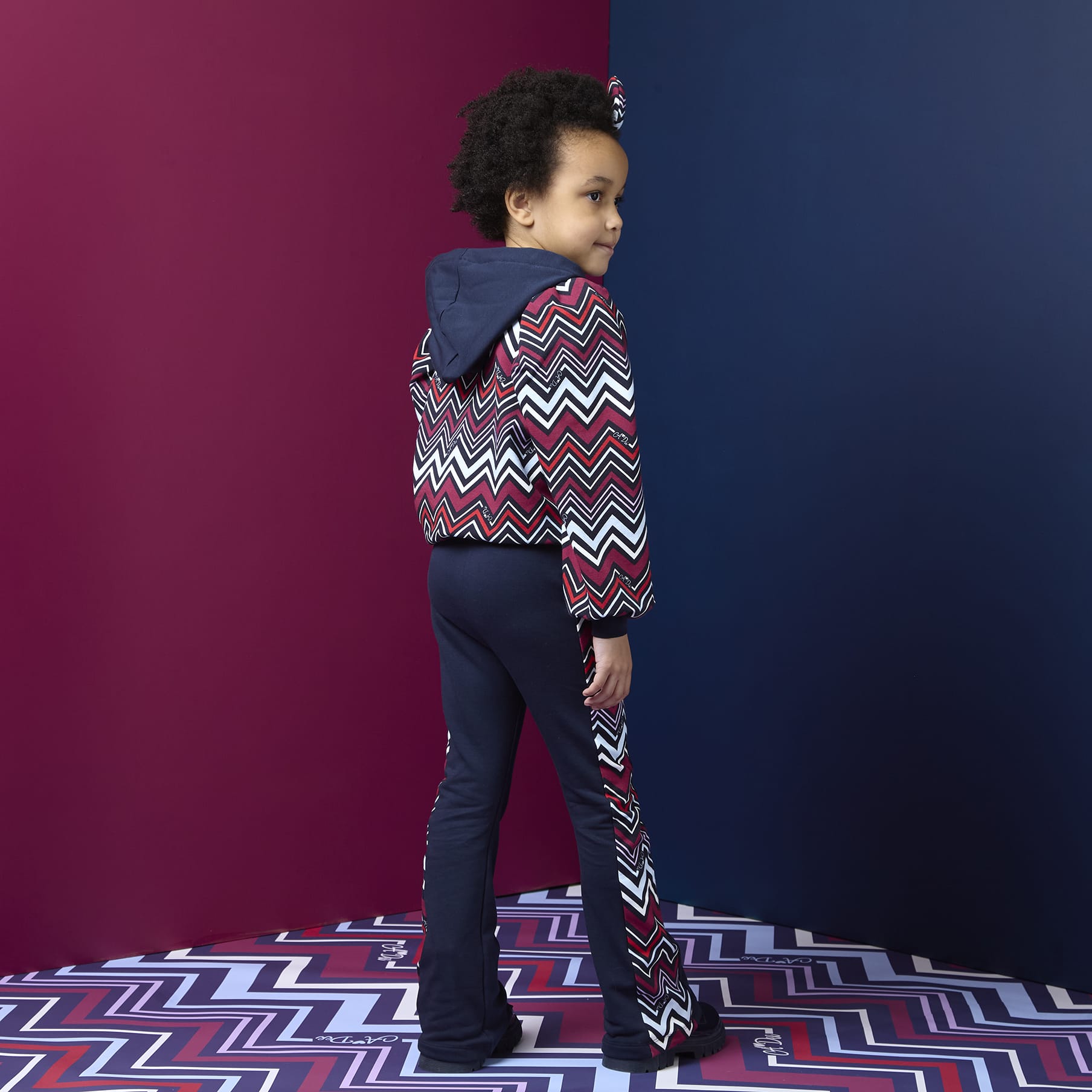 A DEE - Chevron Charm Coco Chevron Print Flare Tracksuit- Navy