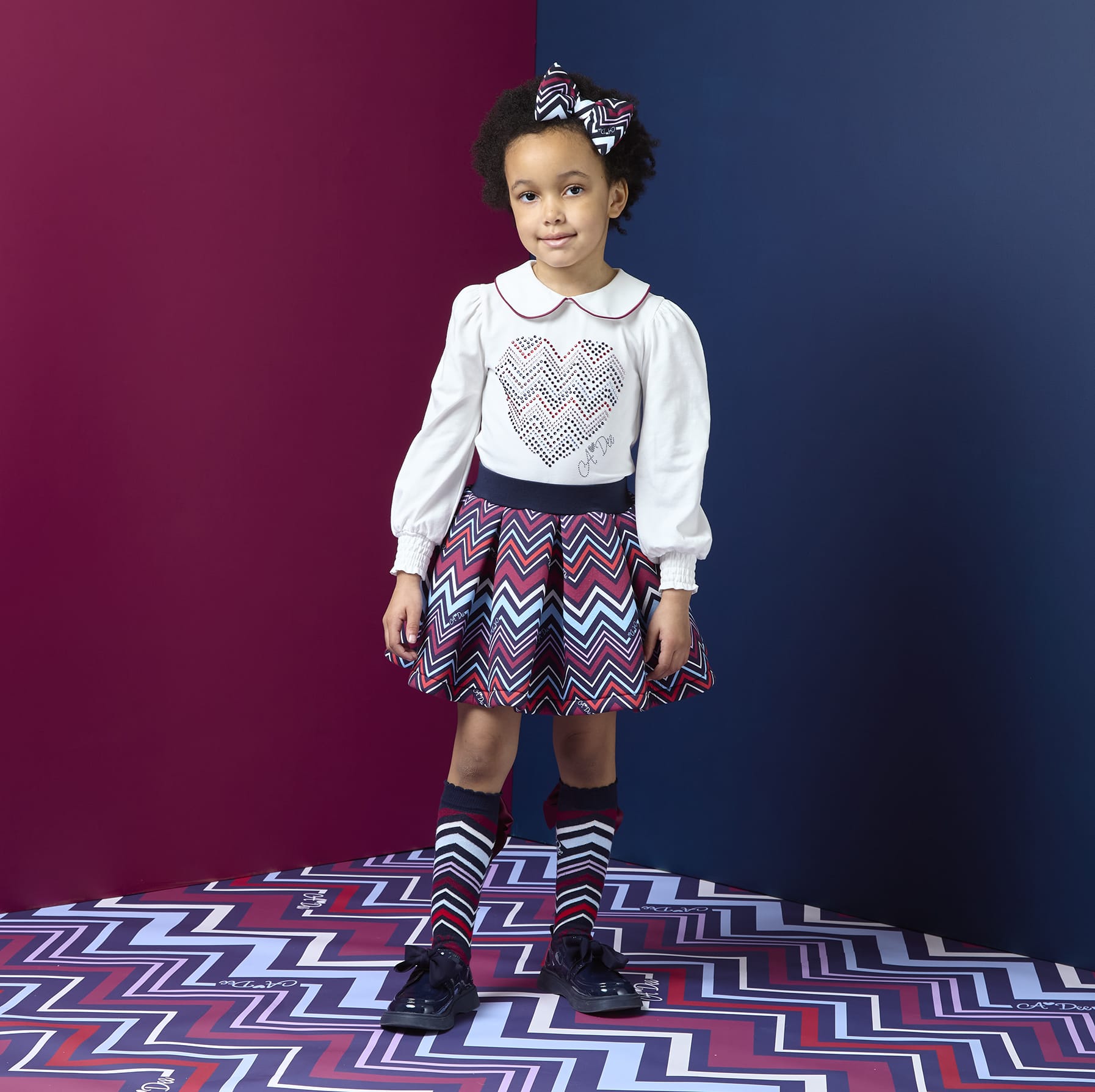 A DEE - Chevron Charm Chloe Chevron Print Skirt Set - Snow White