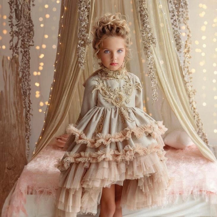 DUERME SAFILLA - Exclusive  Christmas  Dress With Detachable Collar  - Gold