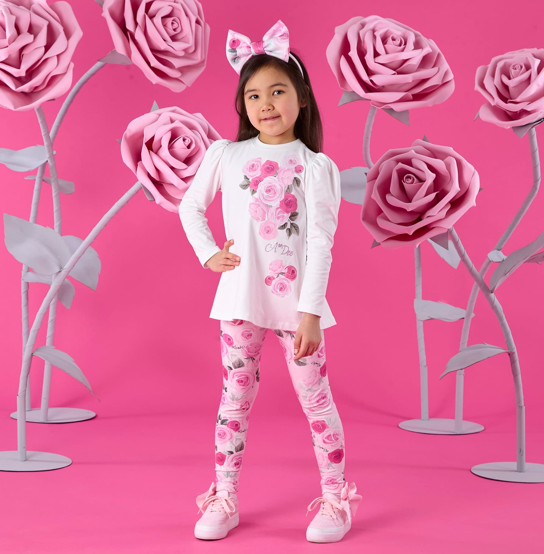 A DEE - Winter Bloom Ayla Rose Print Insert Legging Set - Snow White