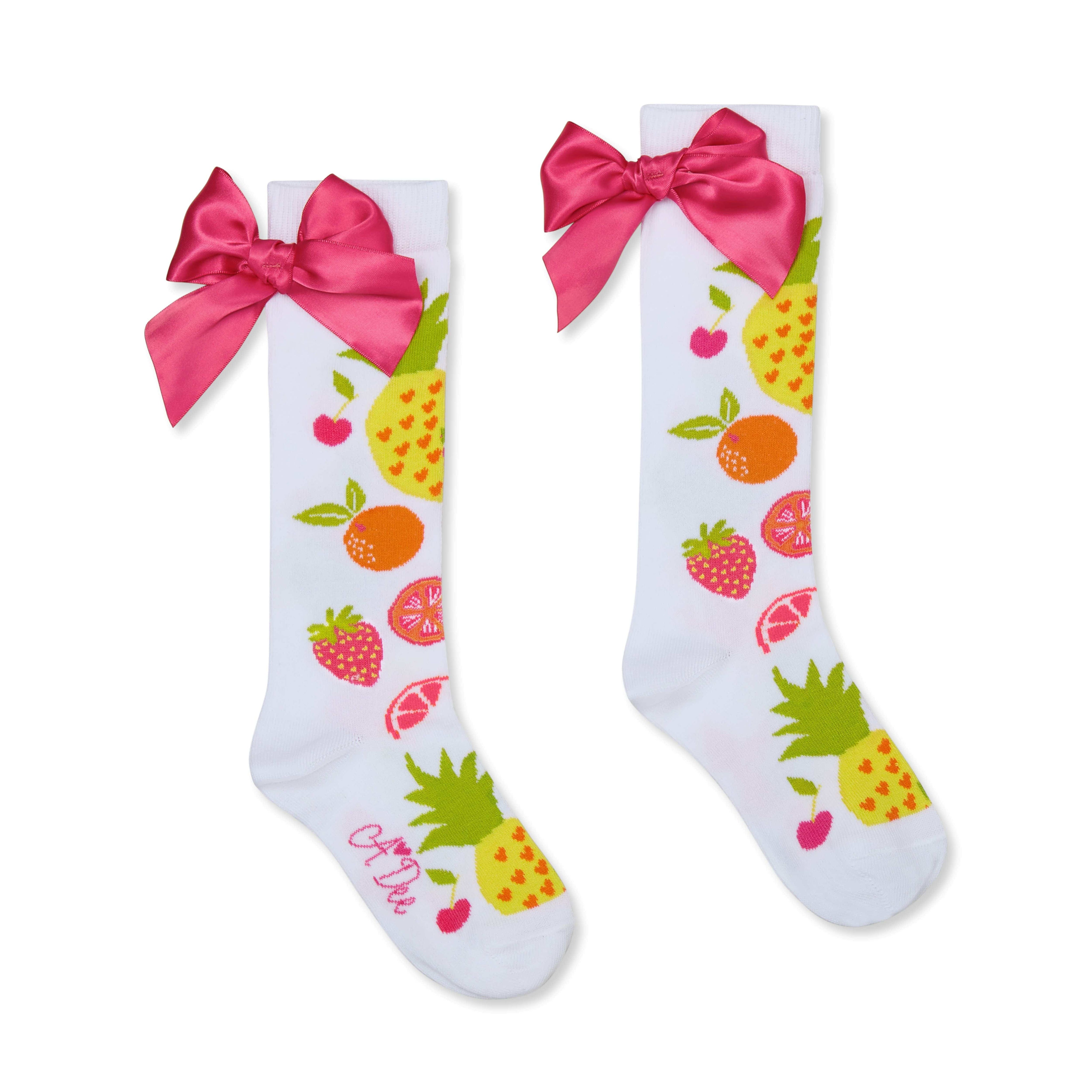 A Dee - Tammy Tutti Frutti Print Knee High Socks - White