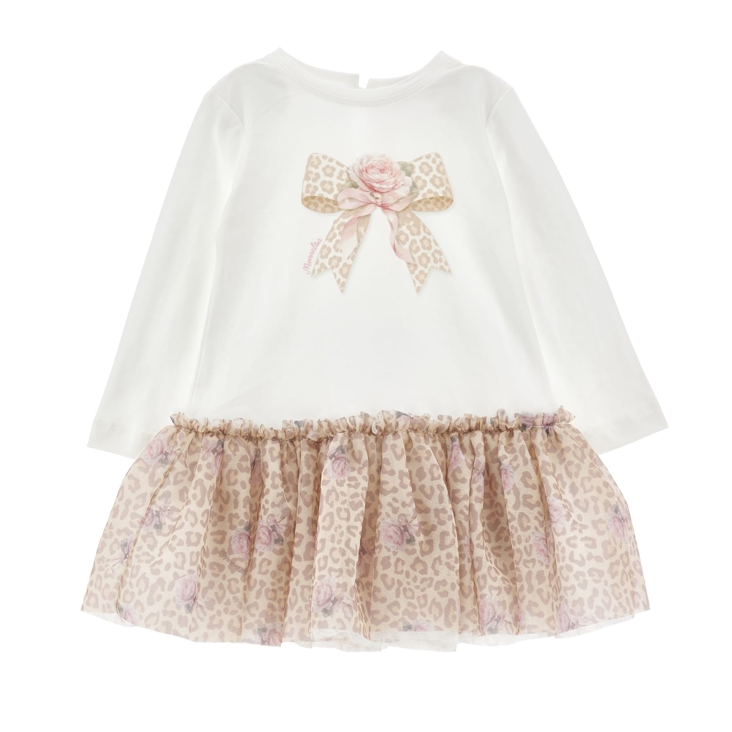 MONNALISA - Rose Leopard Bow Dress - Cream
