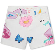 BILLIEBLUSH - Flower Pattern T & Denim Shorts - White