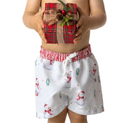 MEIA PATA -  Snowman Print Swim Shorts - White