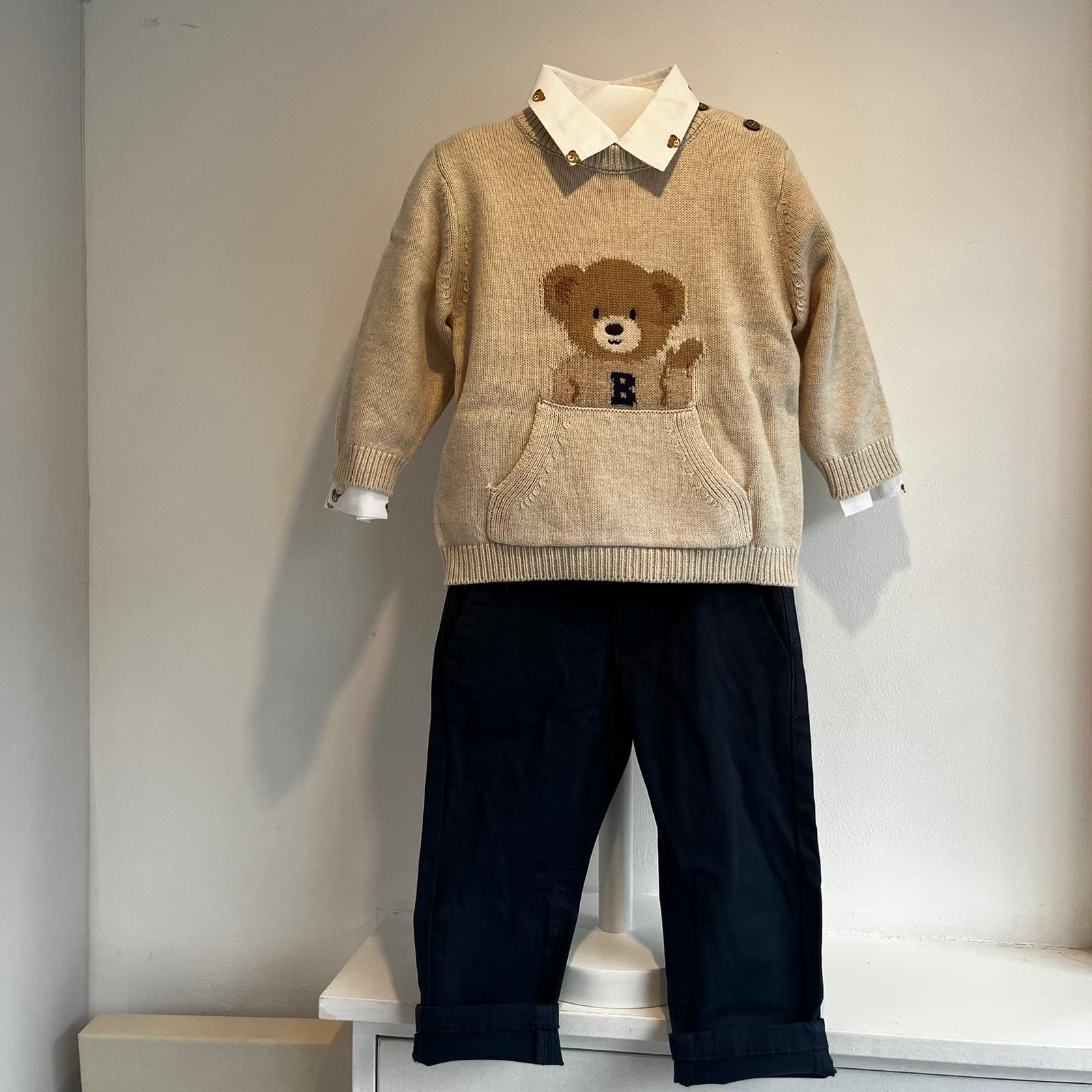 Mayoral - Teddy Bear Jumper, Shirt & Chino Set - Navy