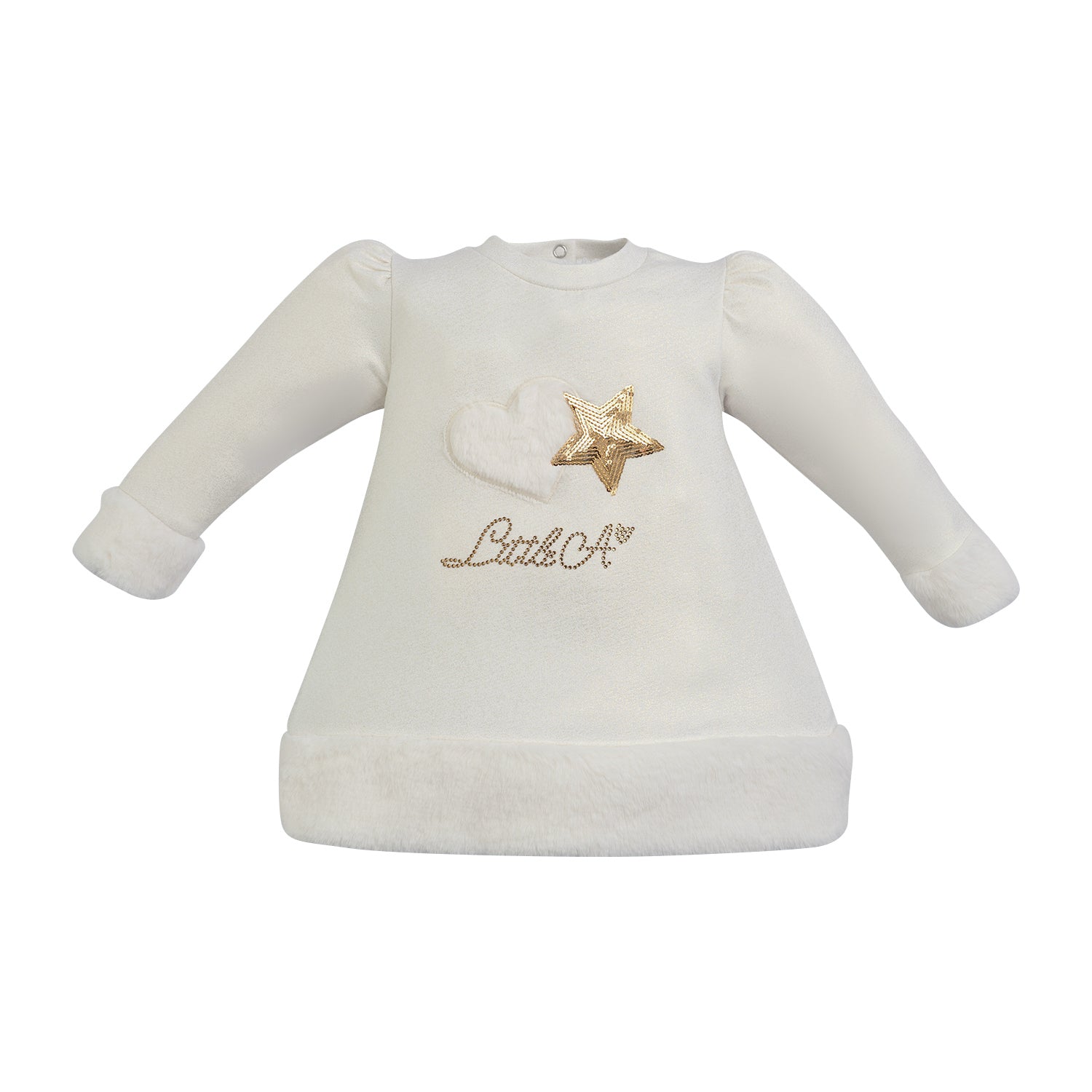 LITTLE A - As Good As Gold Fallon Fur Trimmed Star Dress - White