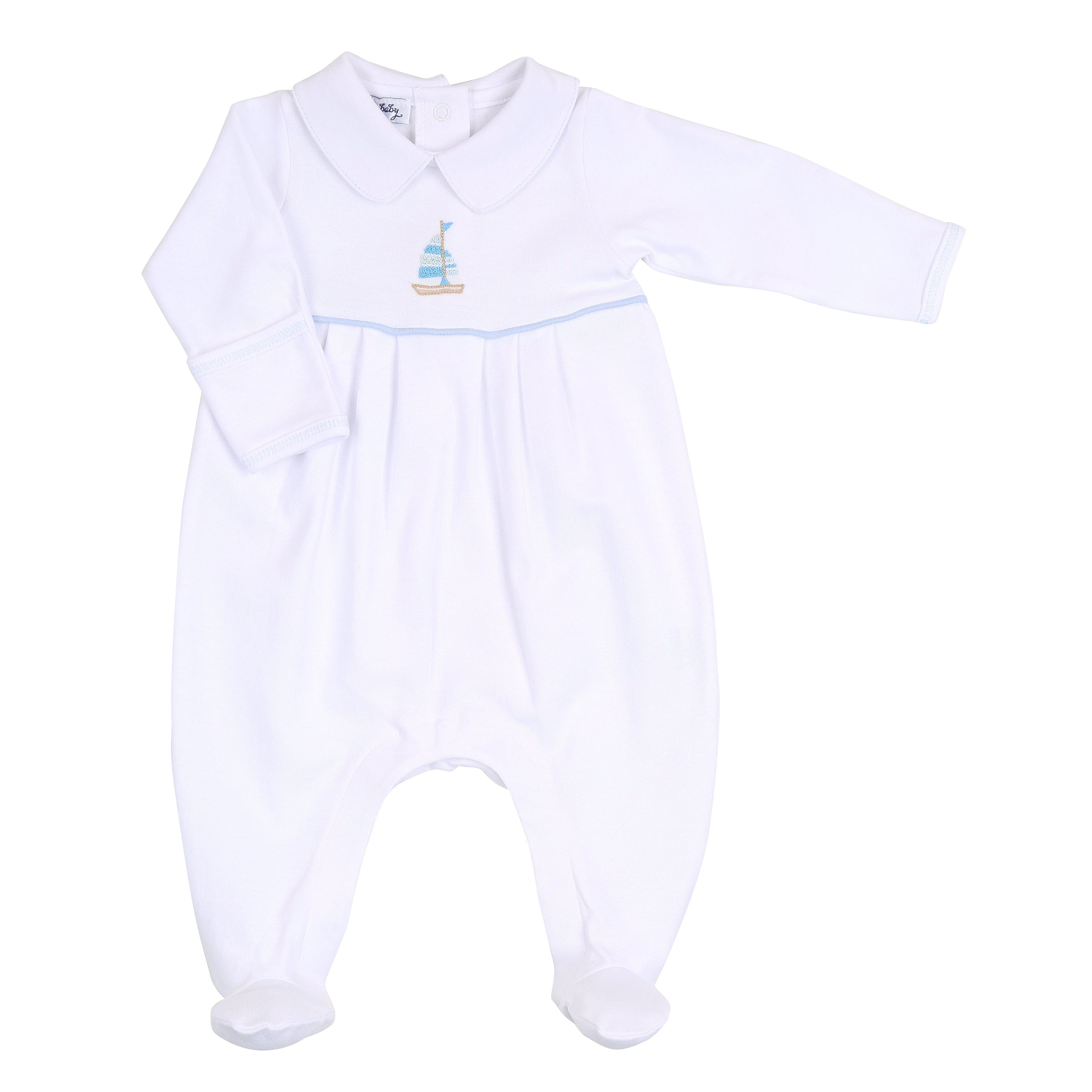 MAGNOLIA BABY - Tiny Sailboat Embroidered Four Piece Set - Blue