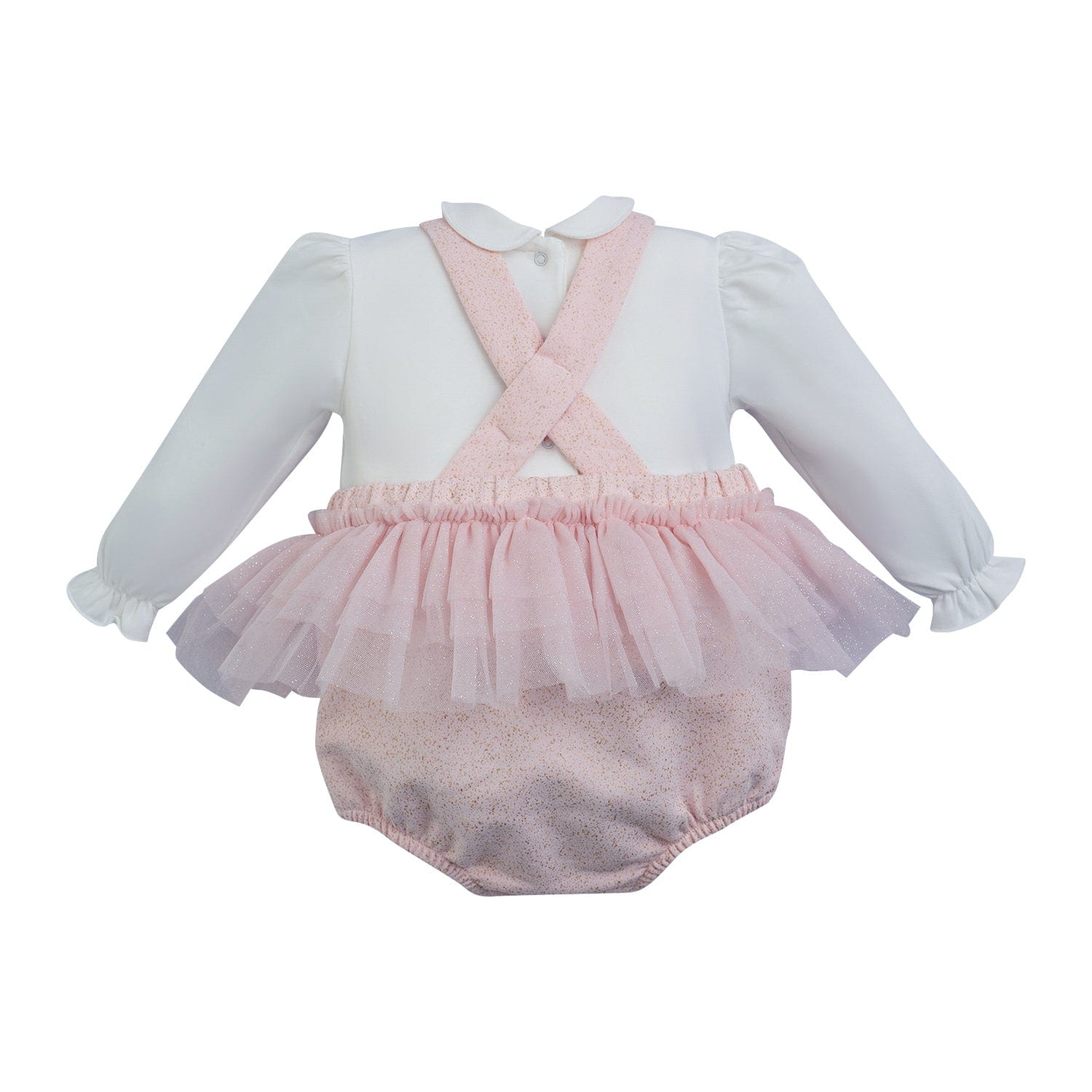 LITTLE A - Check Me Out Ella Lurex Frill Romper - Pink