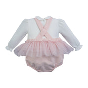 LITTLE A - Check Me Out Ella Lurex Frill Romper - Pink