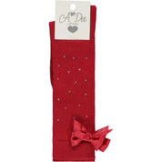 A DEE - Back To School Penny Bow Diamante Knee High Socks - Red