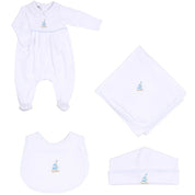 MAGNOLIA BABY - Tiny Sailboat Embroidered Four Piece Set - Blue