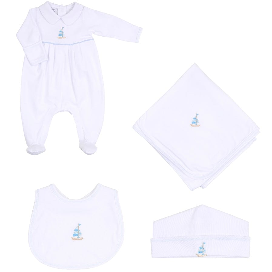 MAGNOLIA BABY - Tiny Sailboat Embroidered Four Piece Set - Blue