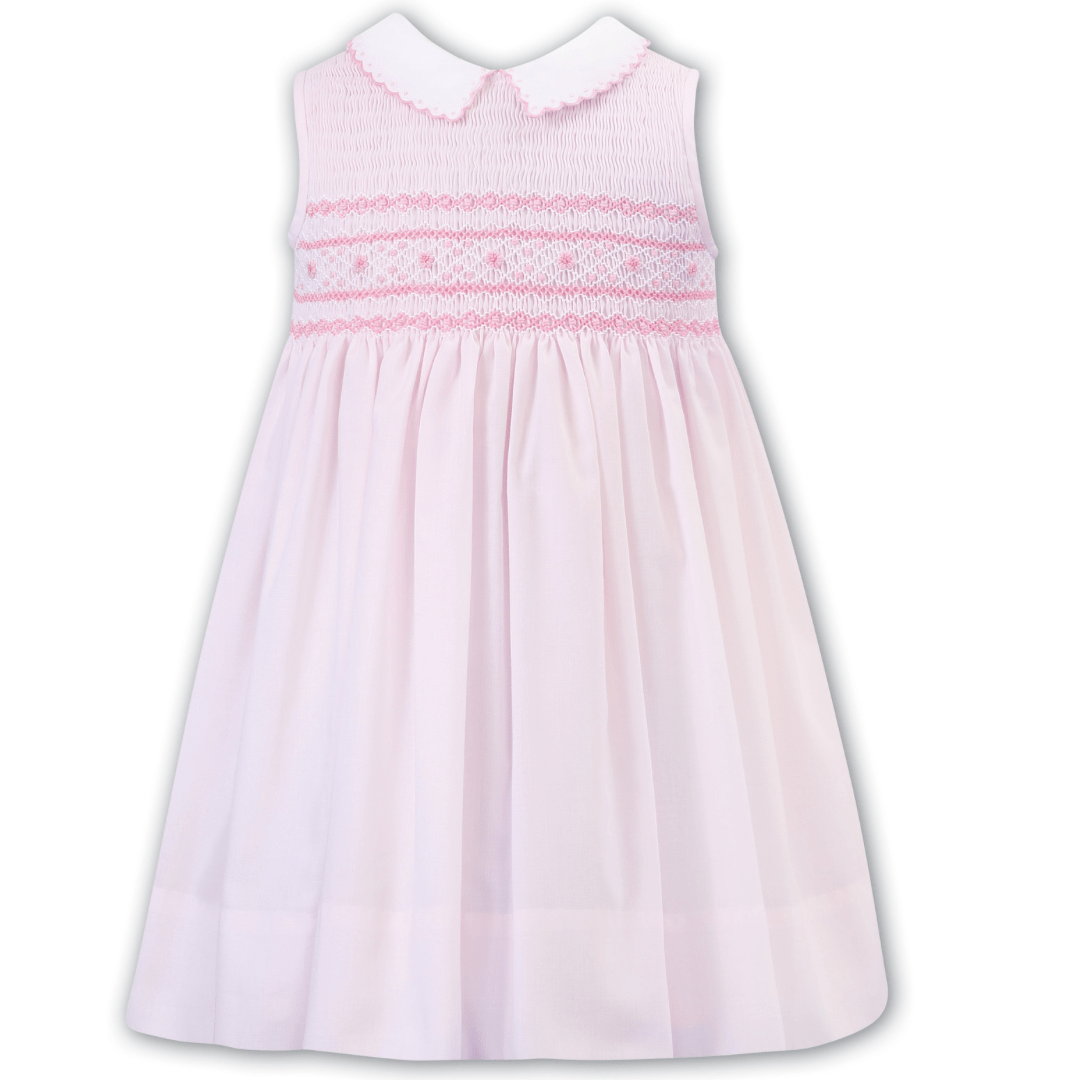 SARAH LOUISE -  Peter Pan Collar  Sleeve less Smock Dress - Pink