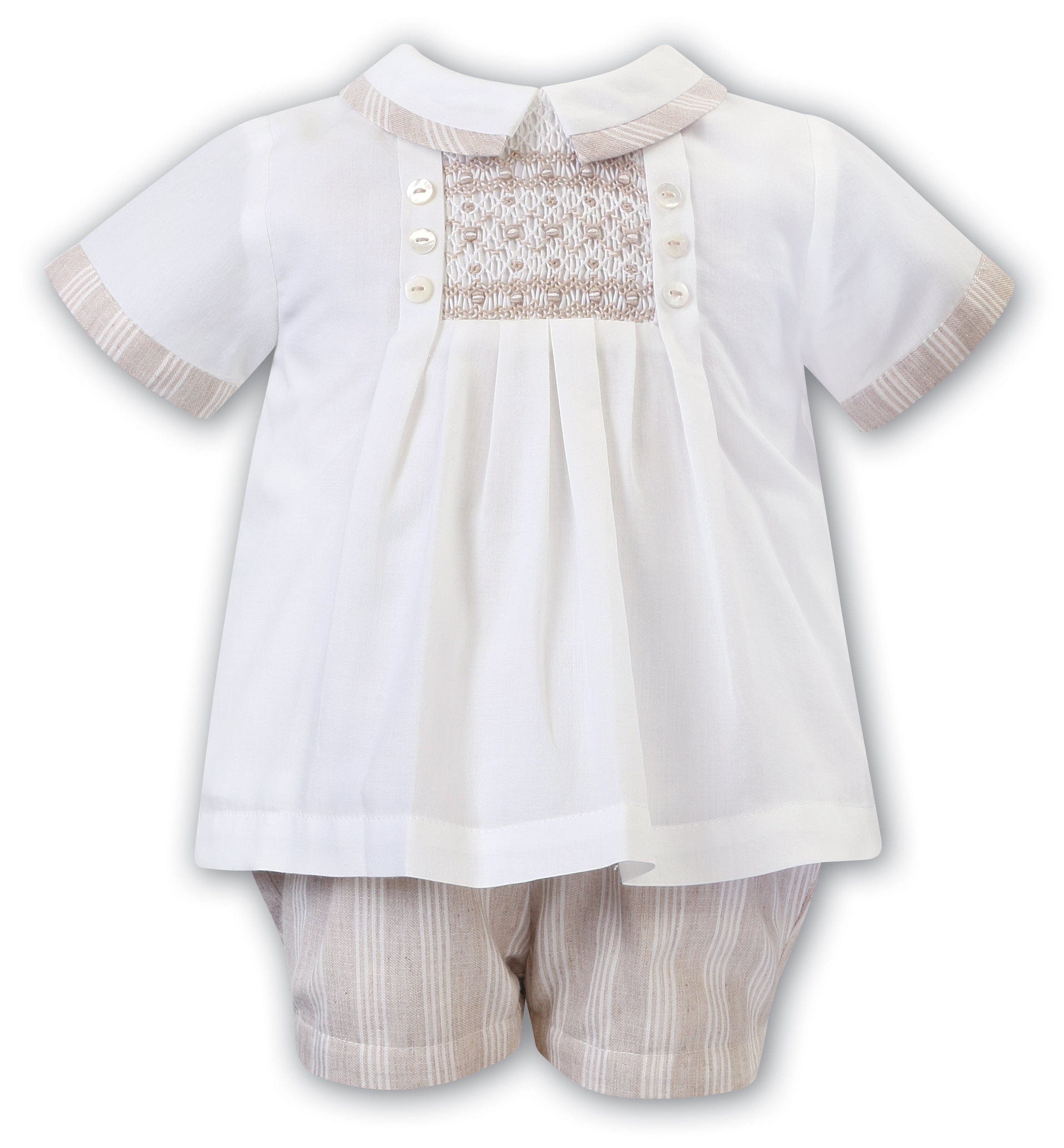 SARAH LOUISE -  Smock Stripe Short Set - Ivory