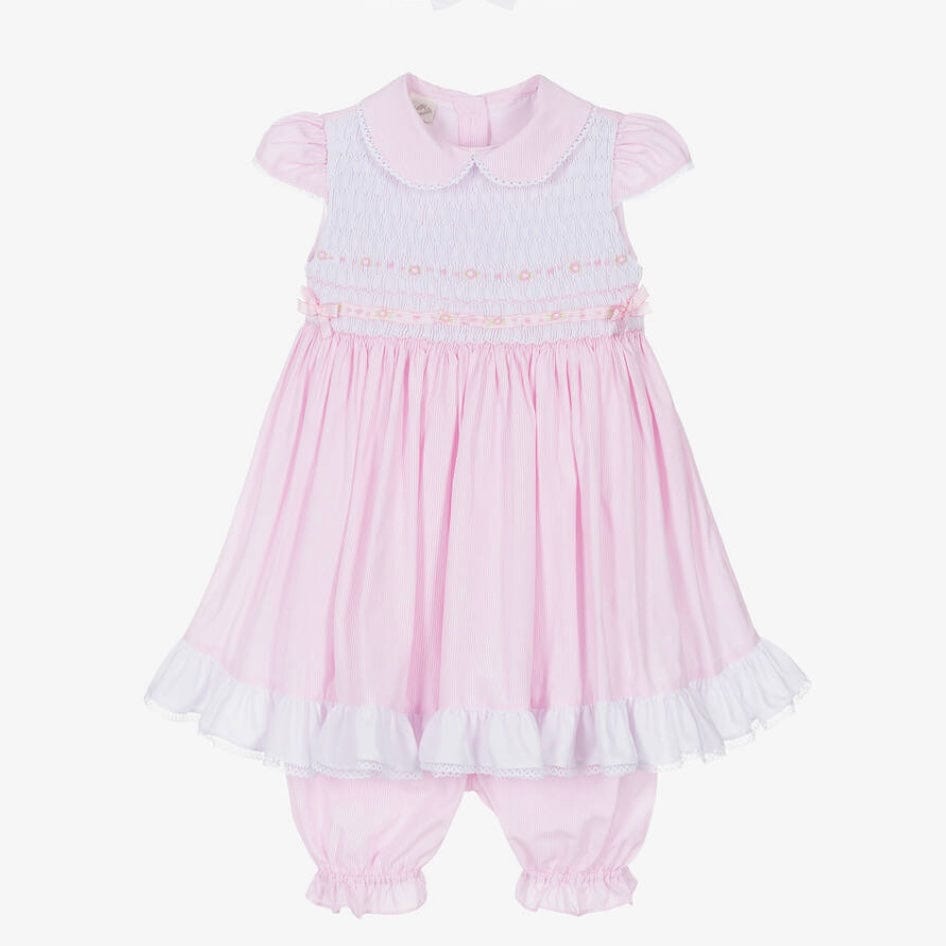 PRETTY ORIGINALS - Smocked Stripped Dress Set & Hairband  - Pink