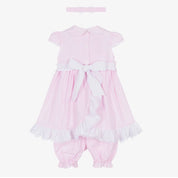 PRETTY ORIGINALS - Smocked Stripped Dress Set & Hairband  - Pink