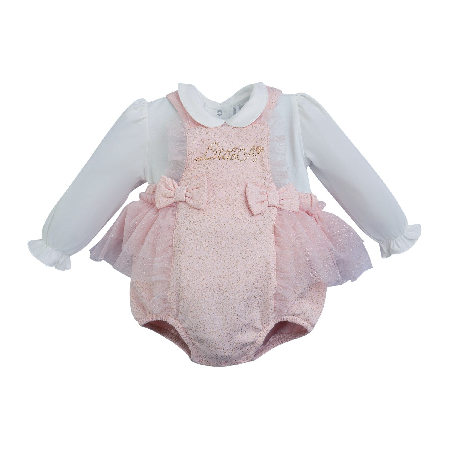 LITTLE A - Check Me Out Ella Lurex Frill Romper - Pink