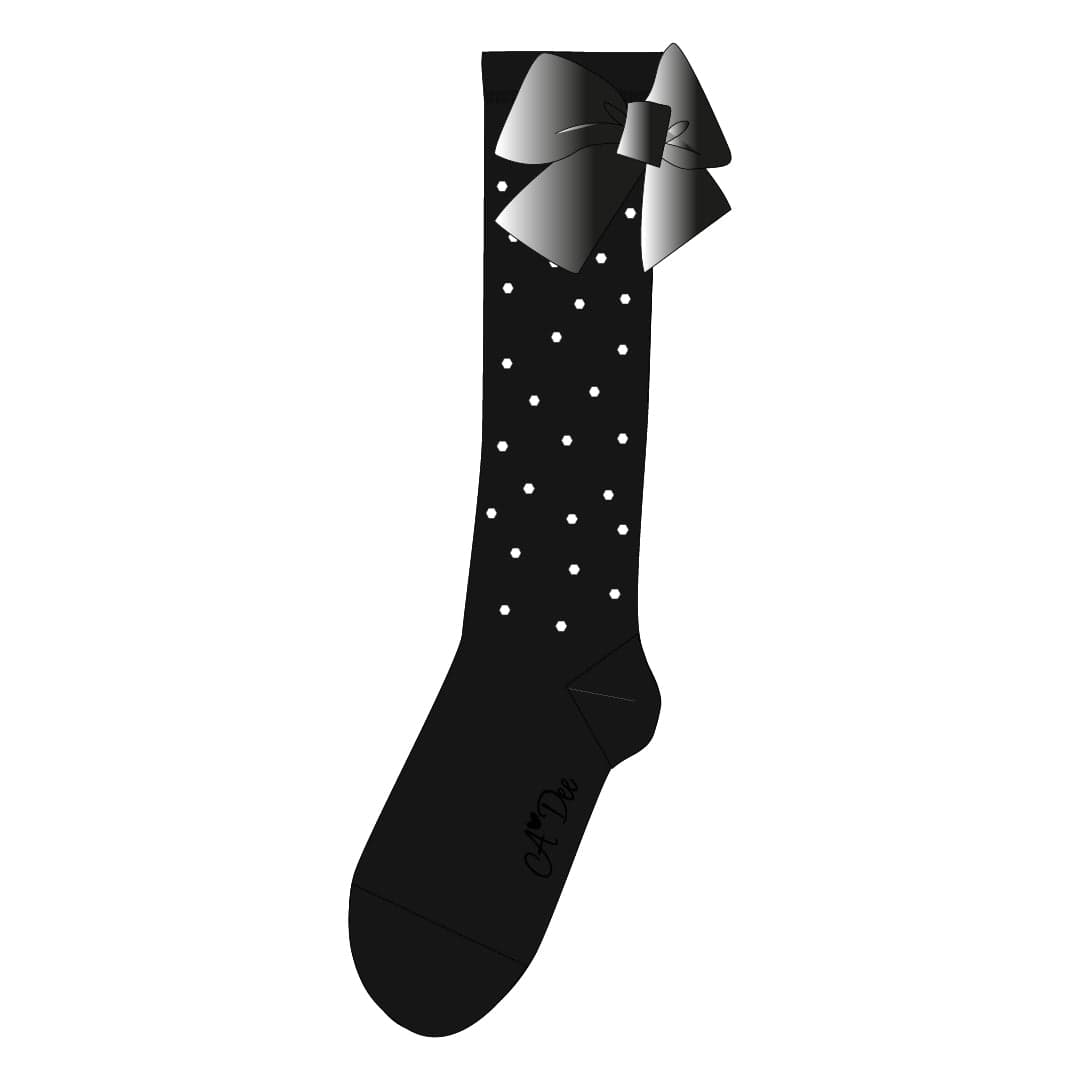 A DEE - Back To School Penny Bow Diamante Knee High Socks  - Black