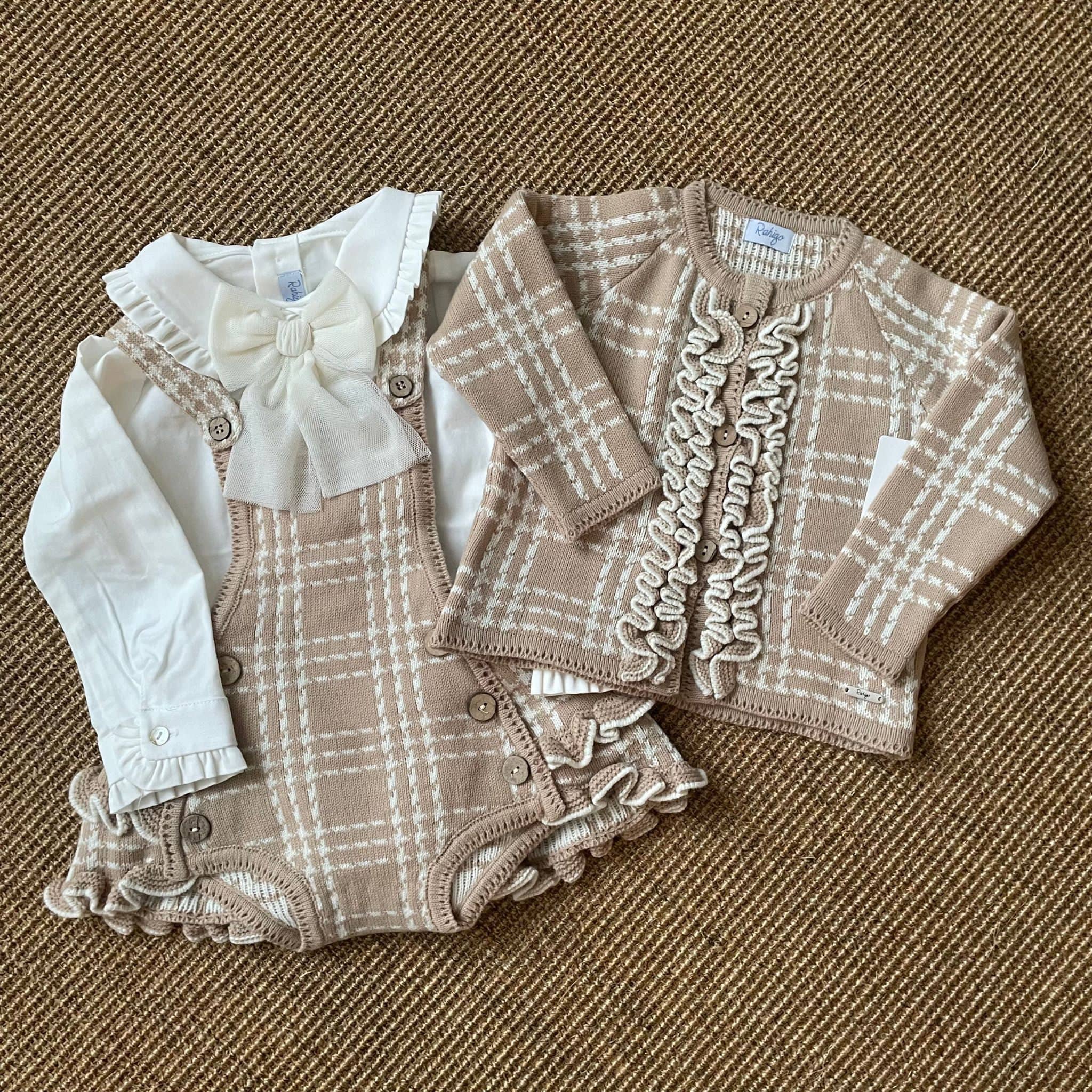 Rahigo - Three Piece Check Pinafore Set  -  Camel