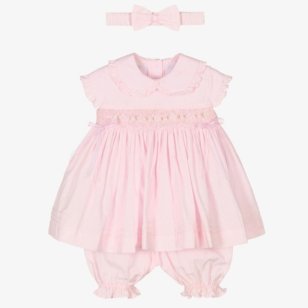 PRETTY ORIGINALS - Smocked Dress Set & Hairband  - Pink