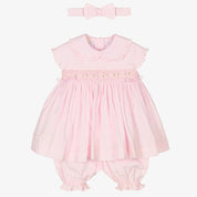 PRETTY ORIGINALS - Smocked Dress Set & Hairband  - Pink