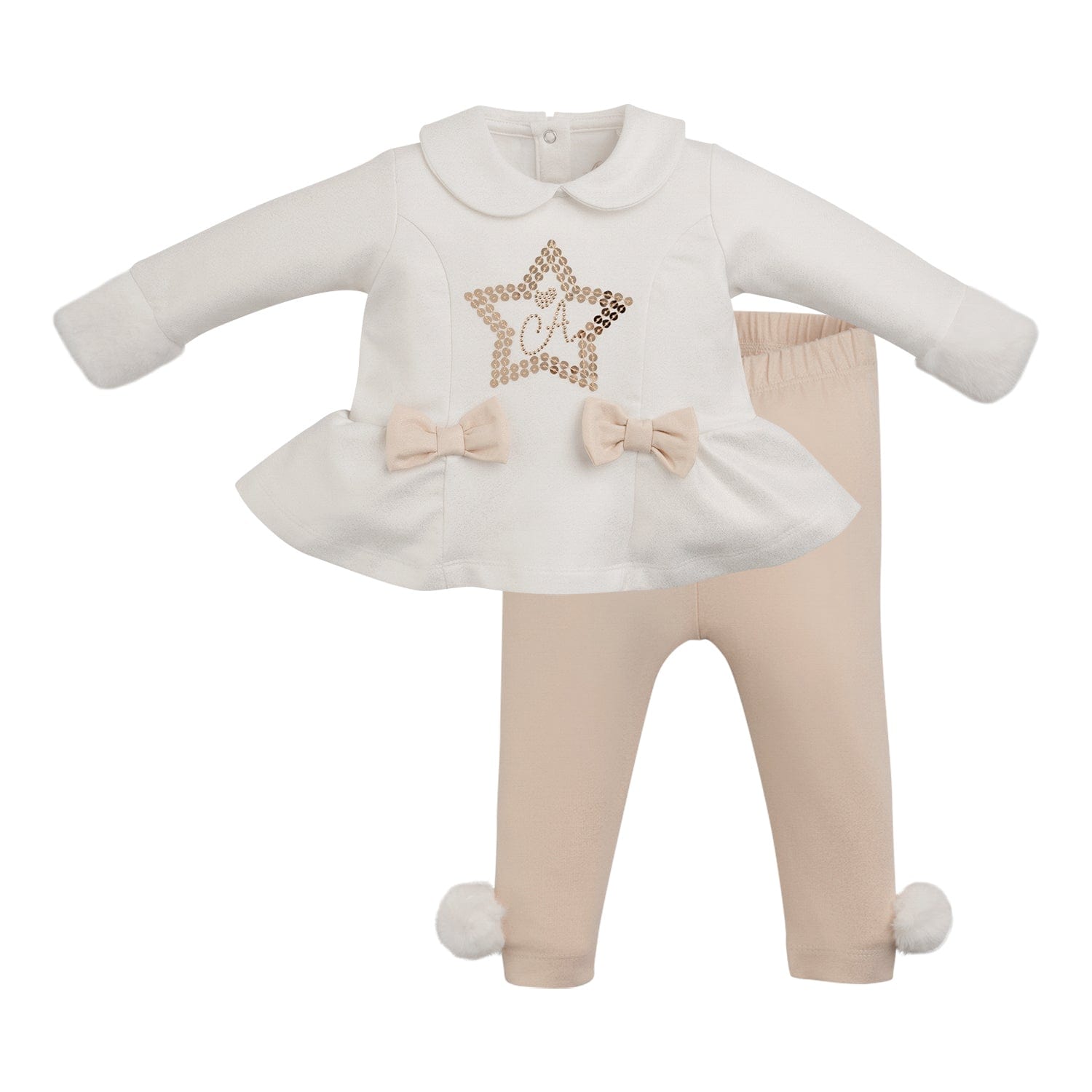 LITTLE A - As Good As Gold Frankie Fur Trimmed Legging Set- White