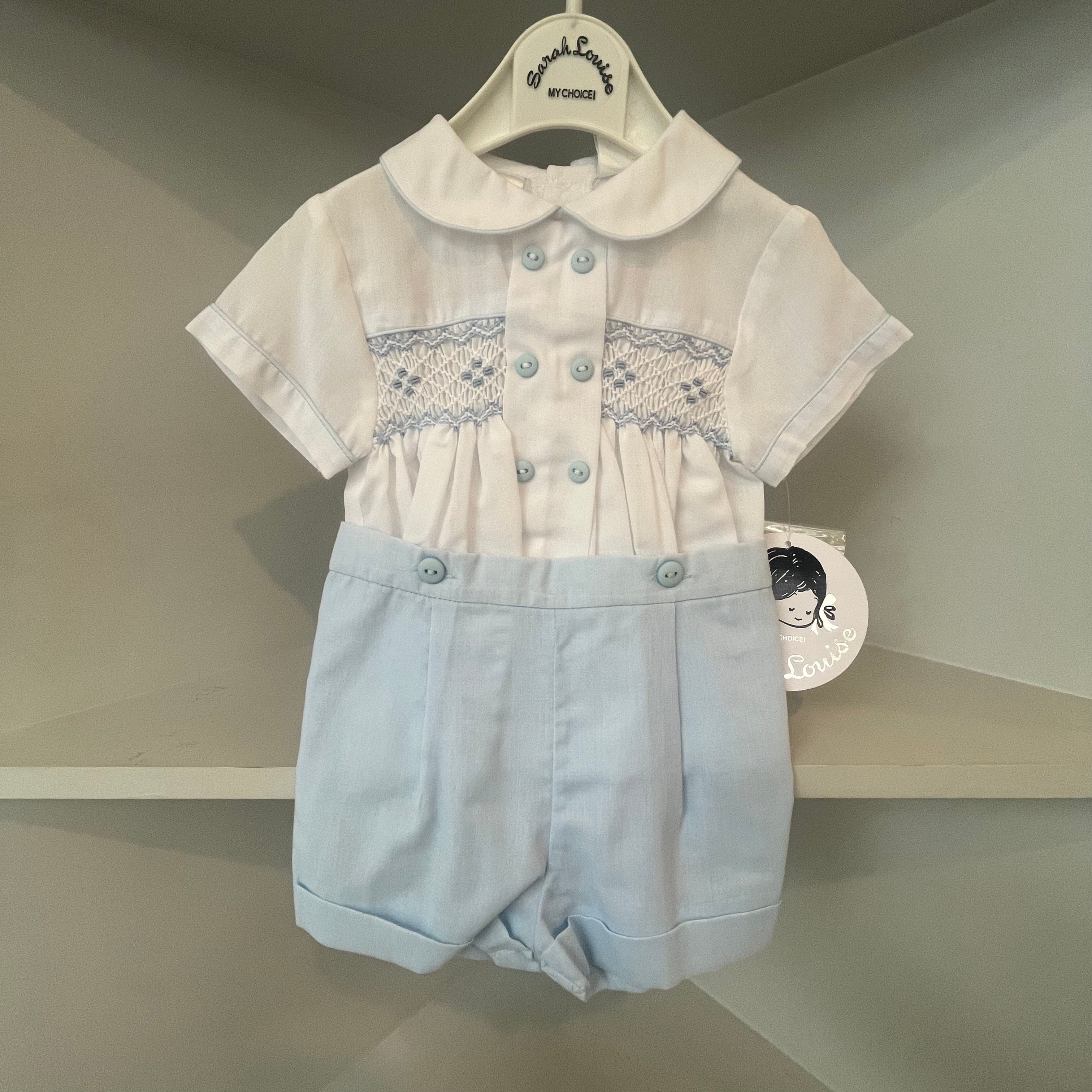 SARAH LOUISE - Boys Smocked Set - Blue