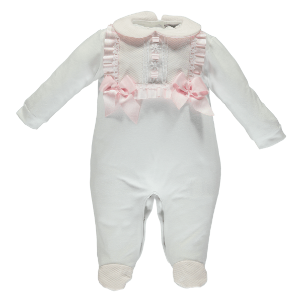 Piccola Speranza - Bib Trim Babygrow - White/Pink