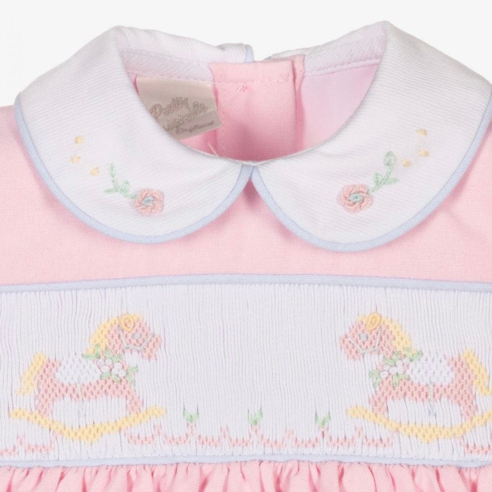 PRETTY ORIGINALS - Rocking Horse Smocked Dress  - Pink