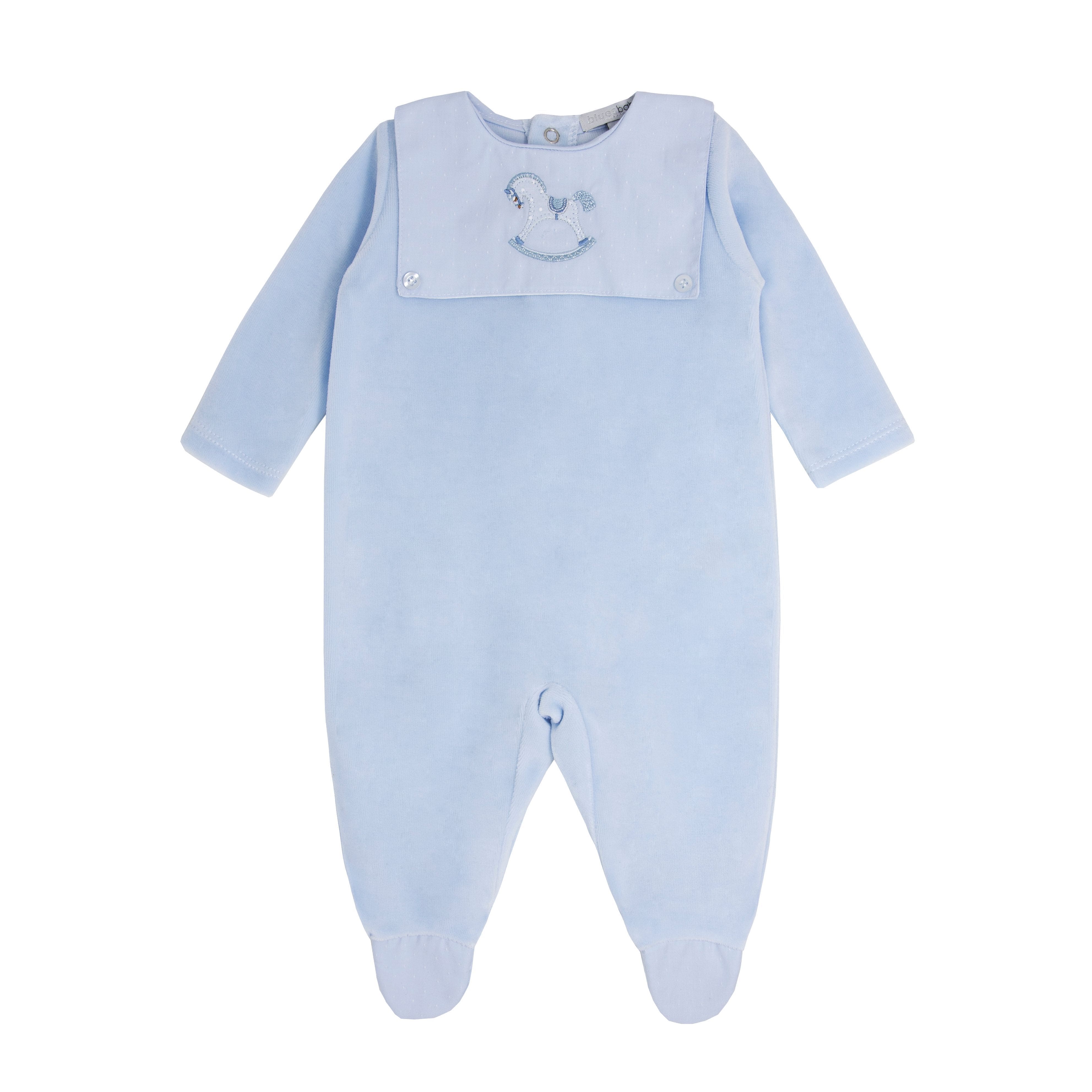 BLUES BABY - Rocking Horse Velour Babygrow - Blue