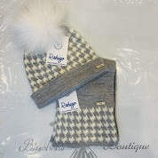 RAHIGO - Dog Tooth Hat & Scarf Set - Grey