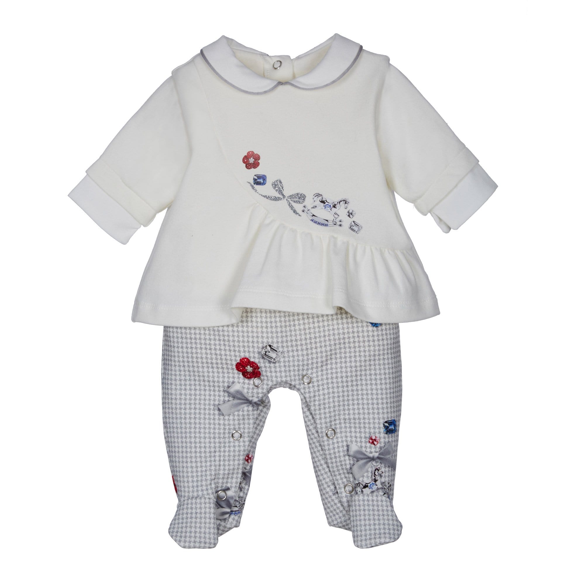 LAPIN HOUSE - Baby Dogtooth Jewel Babygrow  - Cream
