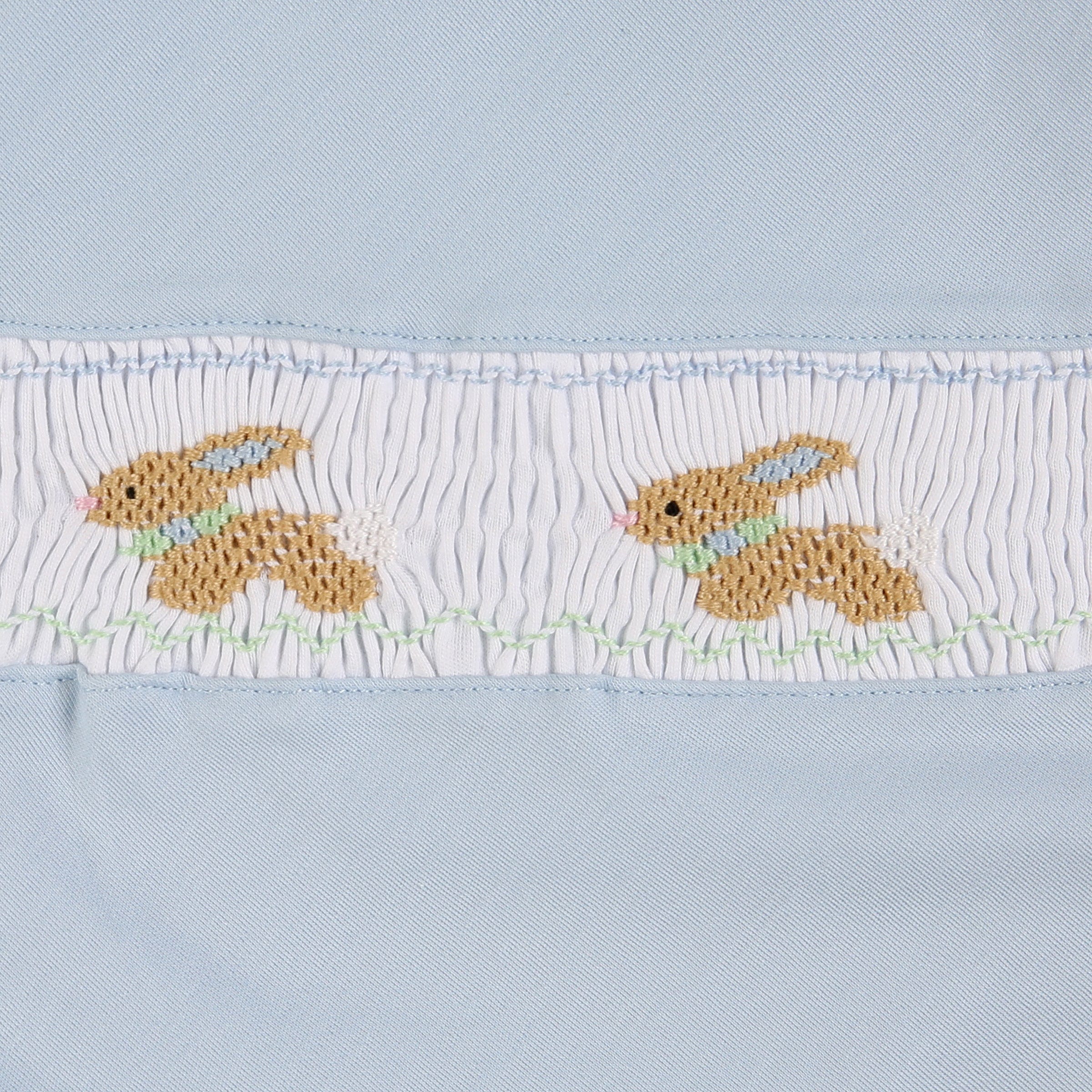 MAGNOLIA BABY - Springtime Bunny Smocked  Babygrow - Blue