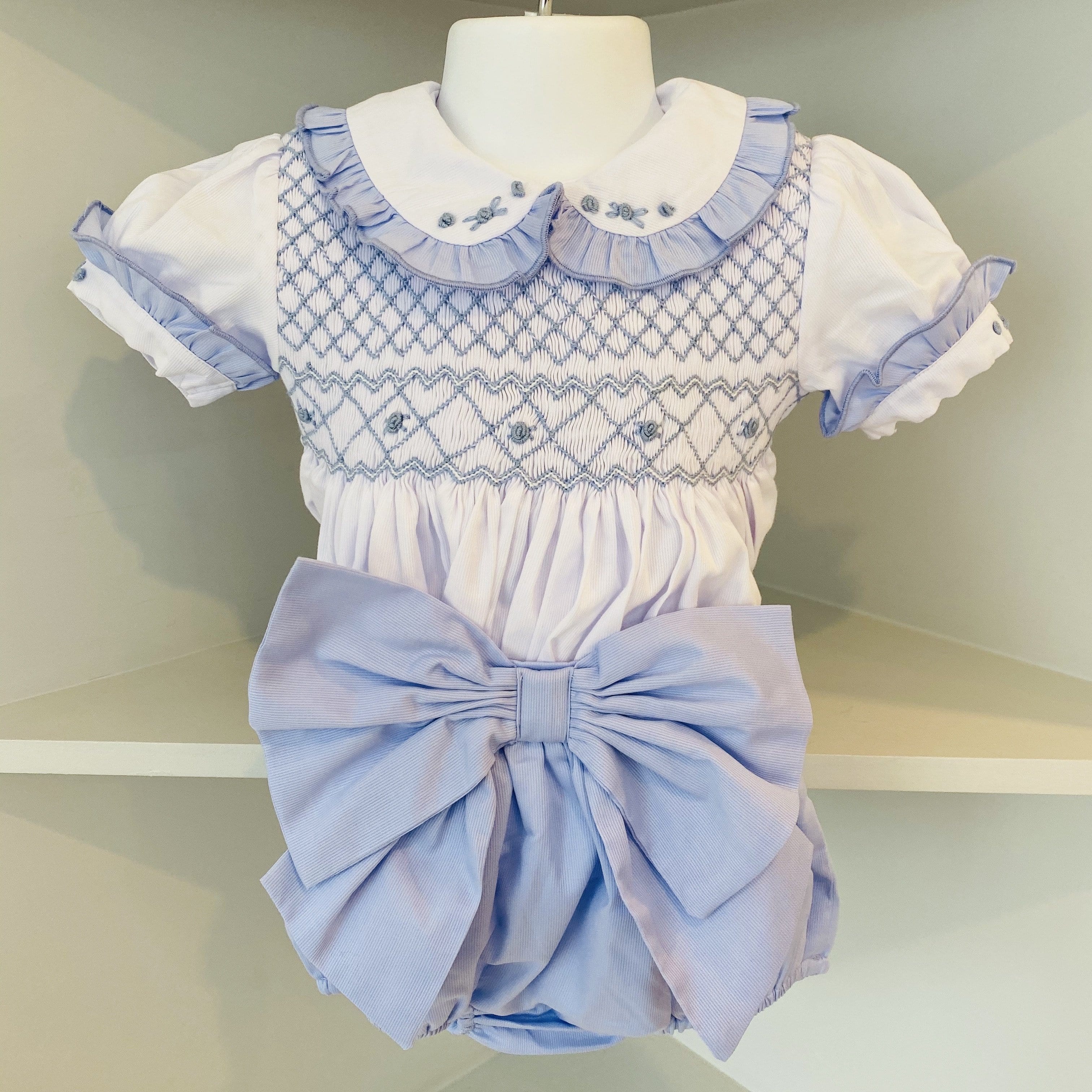 SADIE SMOCKED WHITE AND BLUE SET