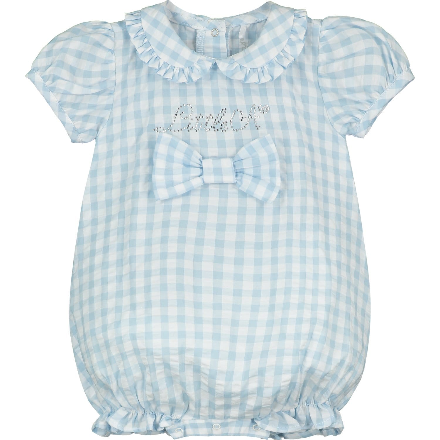 LITTLE A - Catrina Check Romper - Light Blue