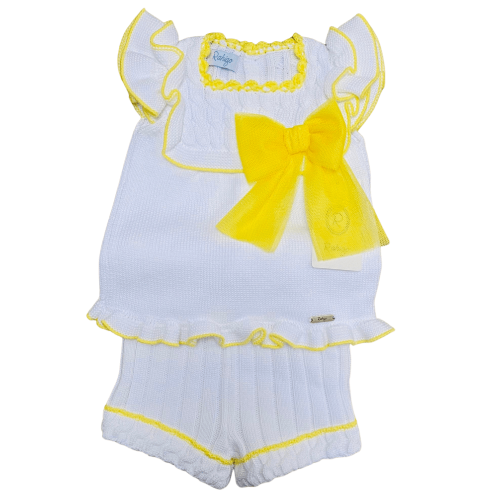 Rahigo - Two Piece Short Set With Yellow Trim  -  White