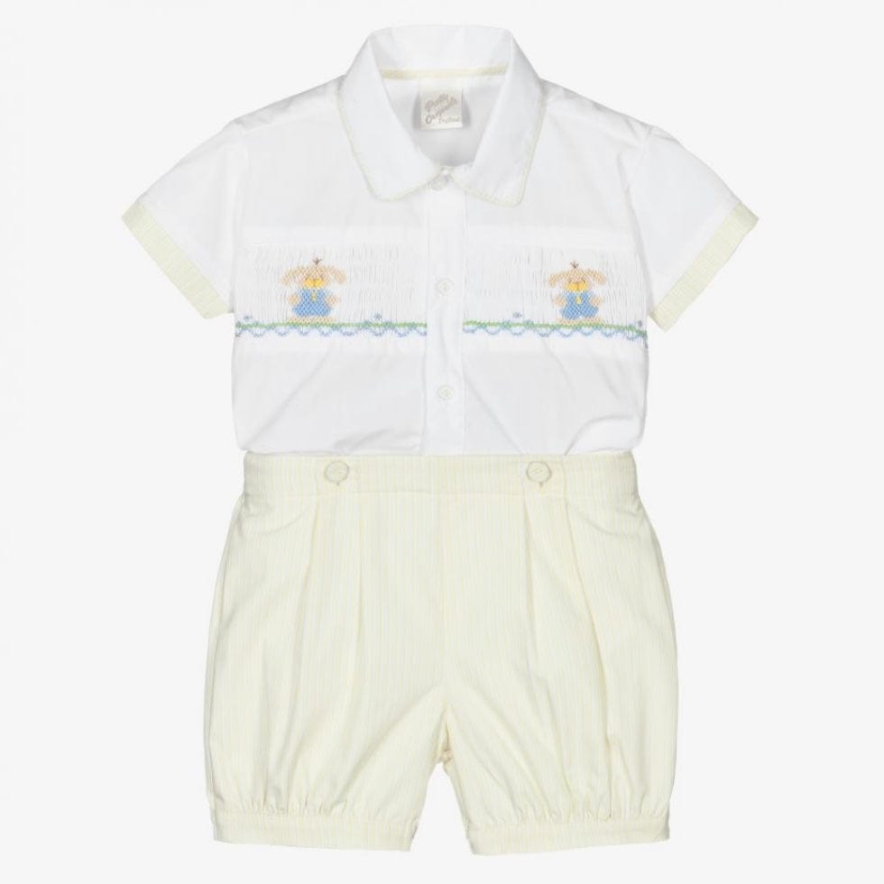 PRETTY ORIGINALS - Easter Smock Stripe Short Set - Yellow