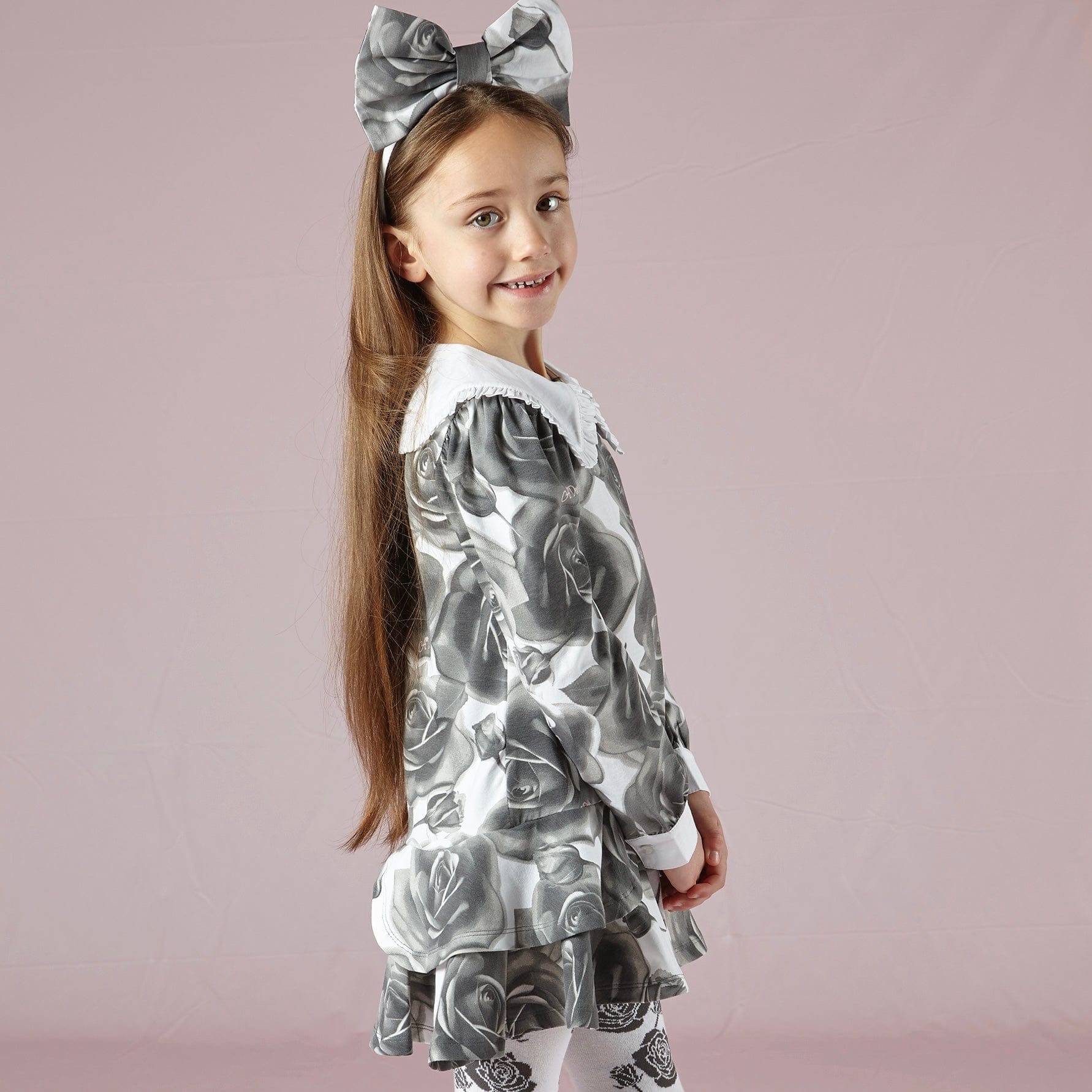 A DEE - Trudy Rose Print Dress - Light Grey
