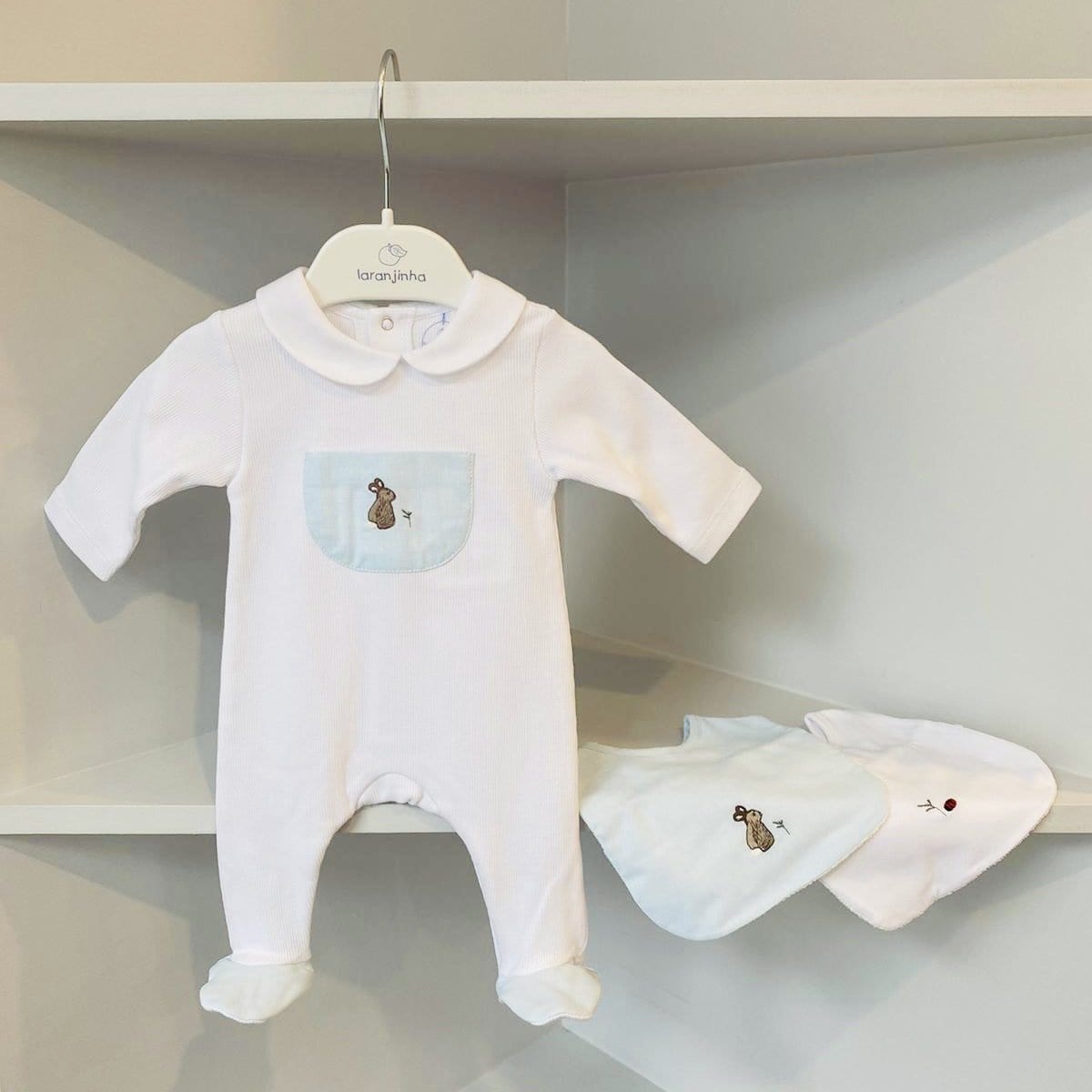 LARANJINHA- Rabbit Babygrow & Bibs - Aqua