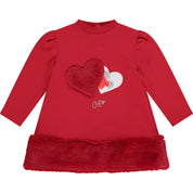 LITTLE A - Fern Faux Fur Trim Dress - Red