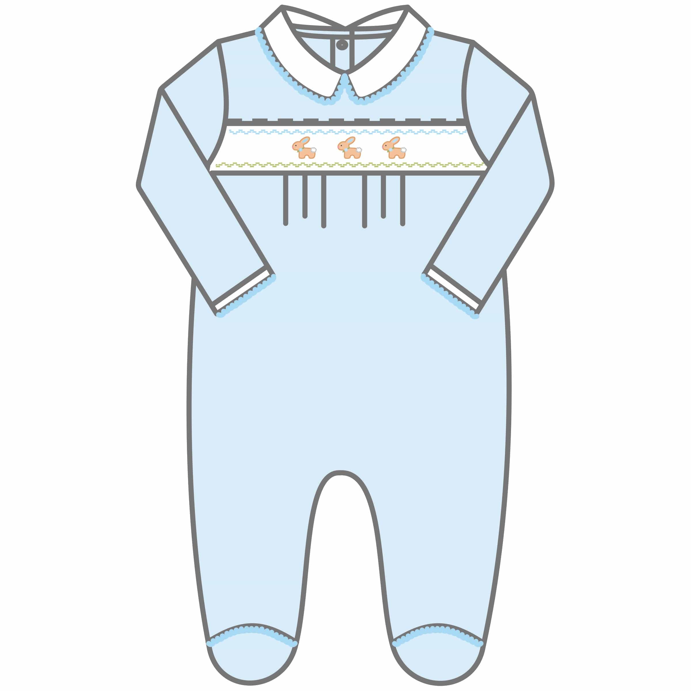 MAGNOLIA BABY - Springtime Bunny Smocked  Babygrow - Blue