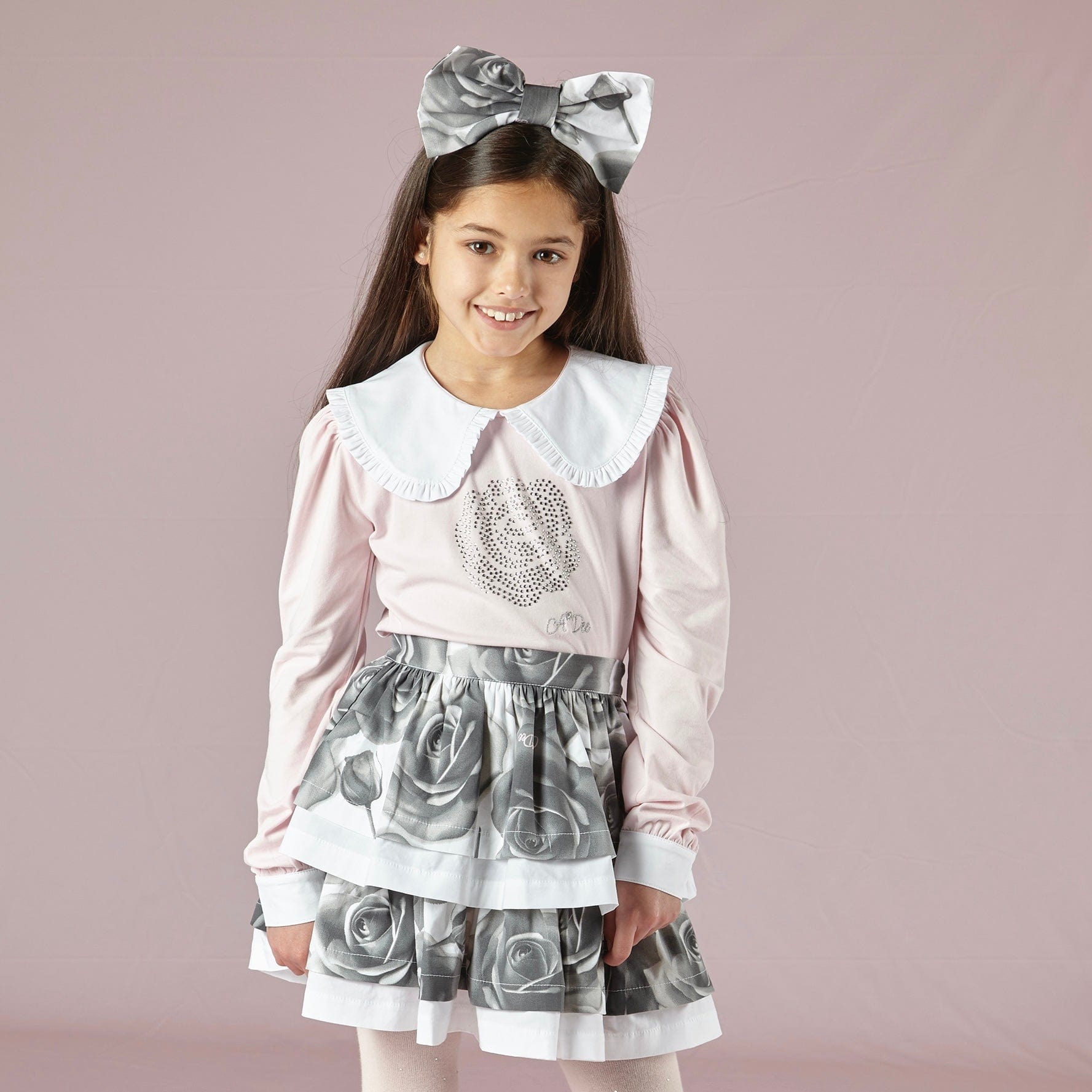 A DEE - Tallulah & Tessy Rose Print Skirt Set - Pale Pink