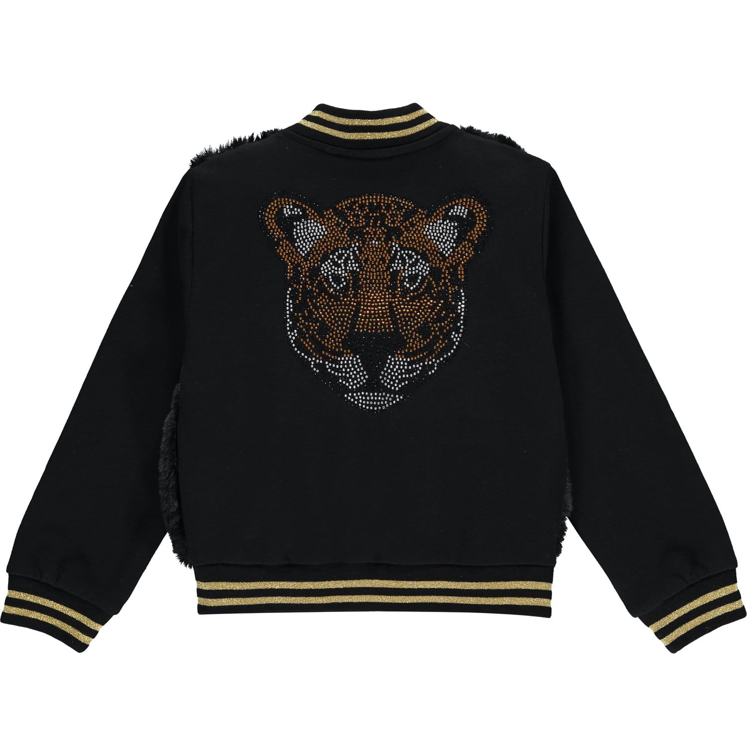 A DEE - Faux Fur Leopard Head Bomber Jacket - Black