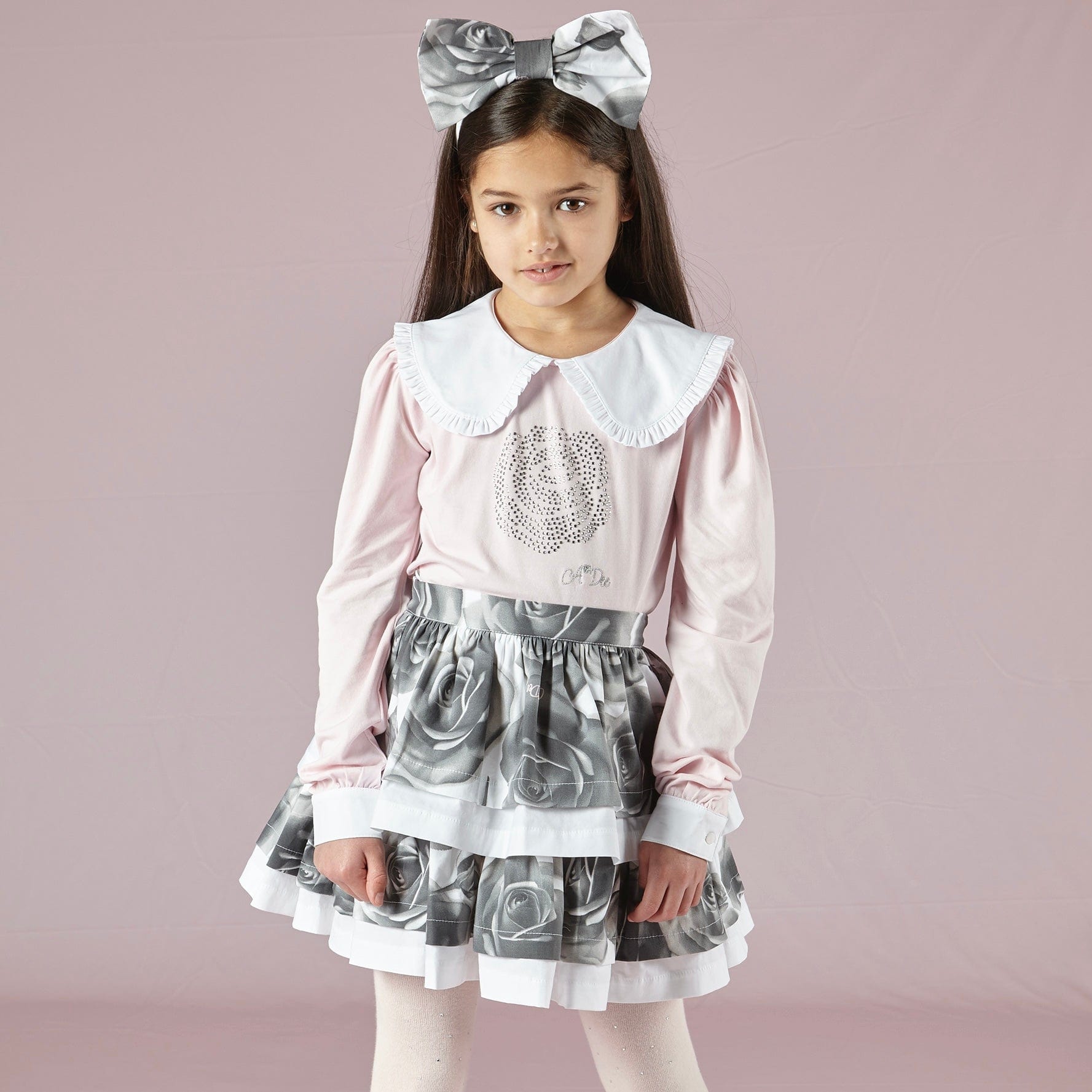 A DEE - Tallulah & Tessy Rose Print Skirt Set - Pale Pink